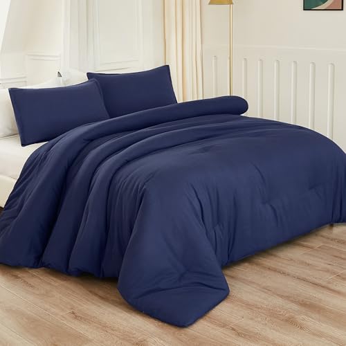 image for Litanika Navy Blue Comforters Oversized King Size, 3 Pieces Lightweigh