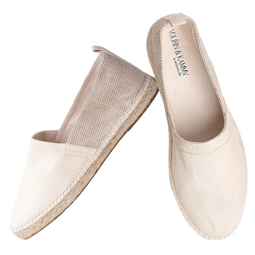 VOLIRIN & KAMMV Closed Toe Comfortable Canvas Slip on Flat Espadrilles for Men (Light Beige, US Footwear Size System, Adult, Men, Numeric Range, Medium, 10, 10.5)
