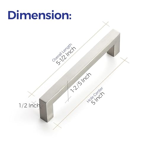 Image of Ravinte 60 Pack Cabinet Handles Square Cabinets Cupboard Handles Brushed Nickel Drawer Pulls Stainless Steel Kitchen Cabinet Pulls Cabinet Hardware Drawer Handles 5 inch Hole Center