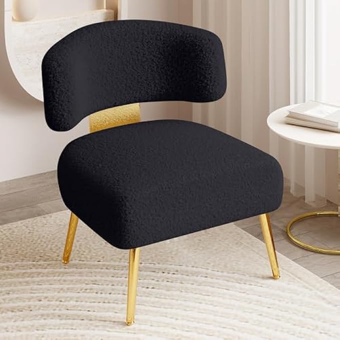 Oversized Sherpa Boucle Accent Chair, Cozy Wide Armless Couch Barrel Chair for Small Space, Upholstered Side Corner Teddy Sofa Chair for Living Room, Bedroom, Lounge, Reading Nook(Black)