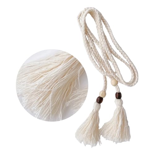Handcraft Cotton Rope Waist Belt for Women and Girl with Wood Beads and Tassels for Dresses4