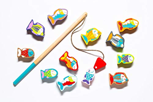 Image of CUBIKA Wooden Fishing Game - Magnetic Fishing Toy for Kids Ages 2+ - Montessori Fine Motor Skill Game with 2 Rods - FSC-Certified Wood, German Water-Based Paints