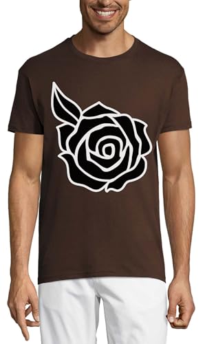 T-shirt chocolat homme en coton col rond imprimé Black Rose Art