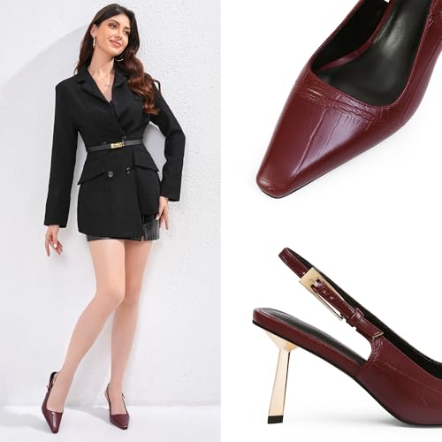 Image of iiimmu Slingback Heels for Women 3.5 in / 4 in Kitten Heel Closed Toe Pumps Dress Shoes