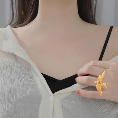 Big Bird Statement Ring for Women Gold-Toned Titanium Steel Exaggerate Large Wings Adjustable Open Band Wrap Finger Rings Comfirm Fit Vintage Animal Jewelryfor Wedding Holiday2
