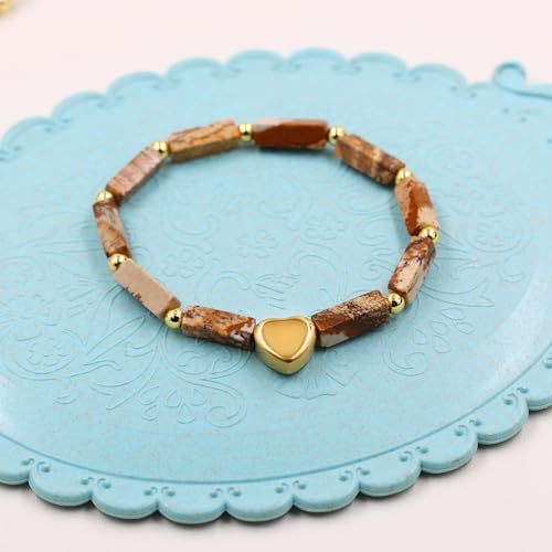 Image of Cuboid Love Elastic Bracelet, Crystal Energy Stone Anxiety Relief Yoga Jewelry for Women Male (Heart-shaped Charm Can Be Customized Name)