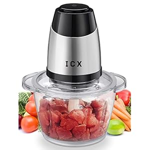 Electric Food Chopper,5 Cup Food Processor by ICX with 1.2L Glass Bowl and 4 Stainless Steel Blades,for Meat,Fruits, Vegetables, Nuts and Seasonings,300W