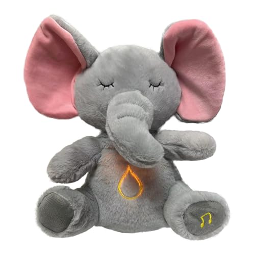 Image of Glyrnur Baby Sound Machine Soothe Breathing Otter, Sensory Details Music Lights Rhythmic Breathing Motion Musical Baby Toy Plush for Newborns (Battery Not Includ) (Elephant)