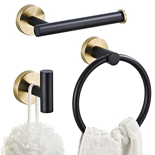 Bathroom Hardware Set 3 Piece Black&Gold Wall Mounted Stainless Steel