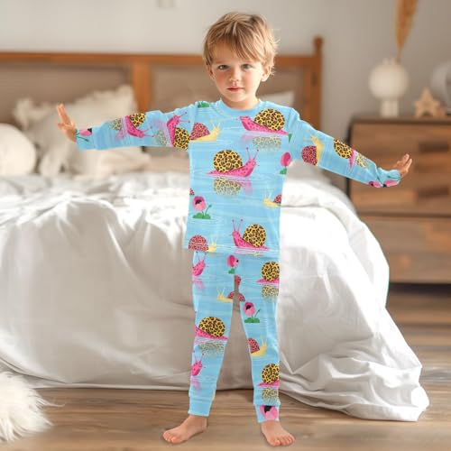 Pajama Sets Long Sleeve Cute Leopard Snails on Blue Soft Comfy Sleepwear 2 Piece PJS 3-8T 6