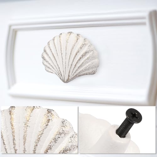 VOSAREA Iron White Seashell Drawer Knobs, 2PCS Nautical Handle for Kitchen Furniture Cabinet Wardrobe Cupboard (6.50X6.50X5.00cm/2.55X2.55X1.97in) - Image 6