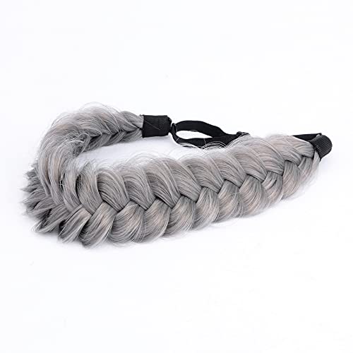 Gledola Messy Synthetic Hair Braided Headband Classic Chunky Wide Plaited Headband for Women Girl Beauty (Steel Gray) - Image 4