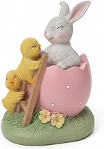 Polyresin Easter Decoration Rabbit with Chick on Base - Lovely Spring Decoration in White/Pink - Approx. 10.5 × 8.5 × 13.5 cm - Hand-Painted Rabbit Figure with Chick Motif for Table, Windowsill