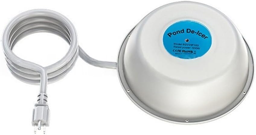 500W Pond Heater With Thermostat Control for Outdoor Ponds, Floating De-Icer with Automatic Temperature Activation, Die-Cast Aluminum Construction, 10-Foot Cord