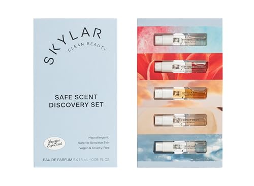 Skylar Perfume Discovery Spray Sampler Set - Boardwalk Delight, Sunkissed Dahlia, Vanilla Sky, Salt Air, Coconut Cove - Hypoallergenic & Clean Perfume for Women & Men - 5 1.5mL