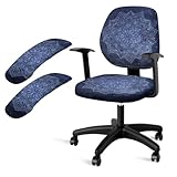 Lotusorchid 4 capas de cadeira de escritório de flor mandala, extensível, para computador, conjunto de capas de apoio de braço, laváveis, universais, capas para cadeira de escritório, azul