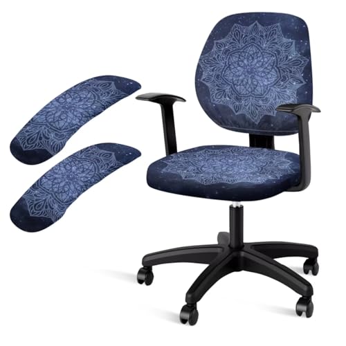 Lotusorchid 4 capas de cadeira de escritório de flor mandala, extensível, para computador, conjunto de capas de apoio de braço, laváveis, universais, capas para cadeira de escritório, azul