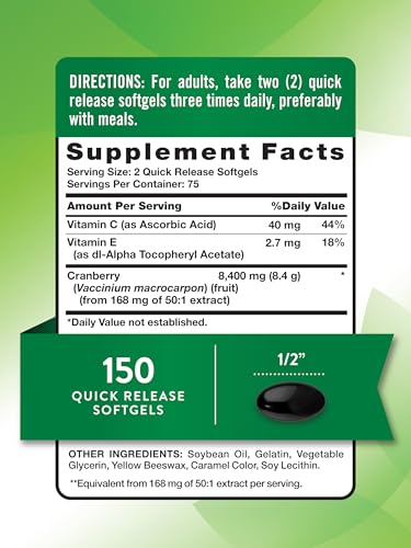 Nature'S Truth NT30696 Cranberry With Vitamin C Softgels | 8400Mg | 150 Pills | Urinary Tract Health Support | Non-Gmo & Gluten Free Supplement thumb #1
