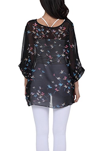 iNewbetter Blusa feminina de chiffon com estampa floral e manga morcego, túnica de verão, PB, Pb299,