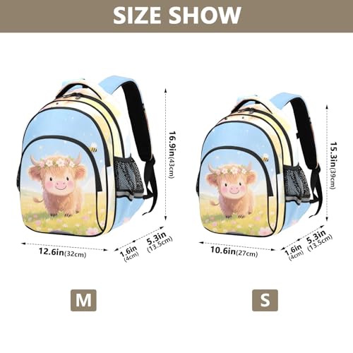 Kids Backpack with Whistle Strap & Reflective Strips Cow Spring Meadows Schoolbag for Ages 3-83
