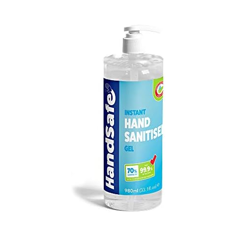 980ml Instant Hand Sanitiser Gel Pump Bottle from Handsafe, Kills 99.9%+ of Bacteria, 70% Alcohol Based, Medical Grade Cover