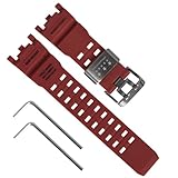 Cinturino di ricambio in resina naturale per orologio Casio G-Shock Master of G Mudmaster Twin SensorGWG-2000 GWG-2040 da uomo nero (fibbia rosso/argento)