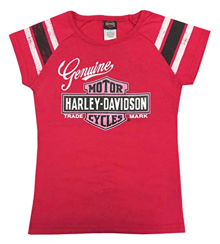 Harley-Davidson Little Girls' Glitter Genuine Legend B&S Short Sleeve Tee, Pink