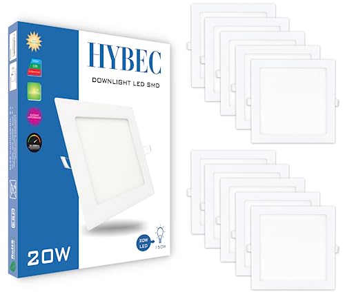 HYBEC - Faretto a LED quadrato da incasso, faretto a LED da incasso quadrato da 20 W (pacchetto 10)