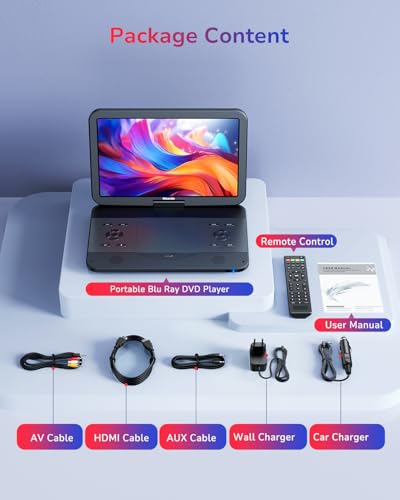 GOnavidio Reproductor de DVD Blu Ray portátil de 17.6 pulgadas con pantalla grande de 15.4 pulgadas, entrada y salida HDMI, pantalla de sincronización, batería recargable de 4000 mAh, video MP4 MKV - imagen 9