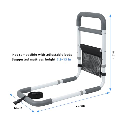 YrHeiper Bed Rails for Elderly Adults - 350LBS Heavy Duty Bed Assist Rail with Non-Slip Bedside Handle, Fall Prevention Safety Cane with Storage Pocket for Seniors, Fits King/Queen/Full/Twin Beds