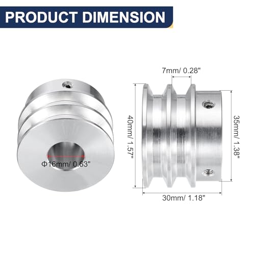 QUARKZMAN V-Typ Riemenscheibe 16mm Bohrung 40mm Außendurchmesser Doppelrillen Aluminiumlegierung Keilriemenscheibe für Motorwellen-Bohrmaschine 6mm(1/4) PU-Formgürtel