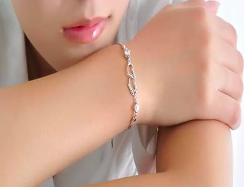 Image of Nilu's Collection Double Heart Shape Cubic Zirconia Charm Bracelet, Love Bracelet for Women and Girls, Valentine's Day Gift