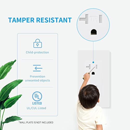 Topeler 20A Tamper Resistant Duplex Receptacle Standard Wall Outlet, Decorative Electrical Receptacle, Child Proof Safety, Self-Grounding, White, Ul Listed, 10 Pack #TOP5