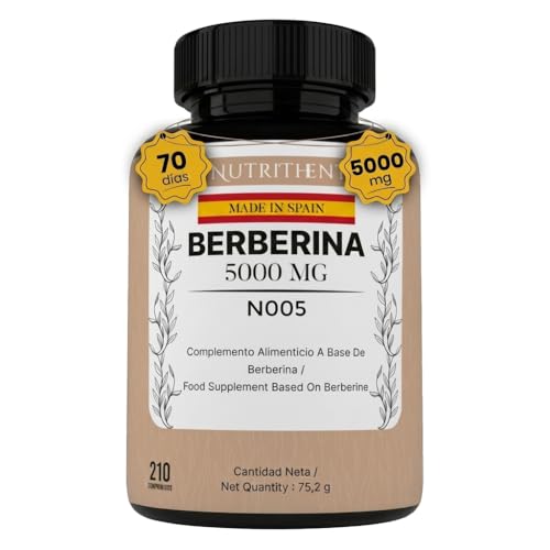 Nutrithent® 210 Comprimidos Berberina Pura 5000mg | Máxima absorción para +2 Meses | Función digestiva, hepática, intestina (210 Comprimidos).