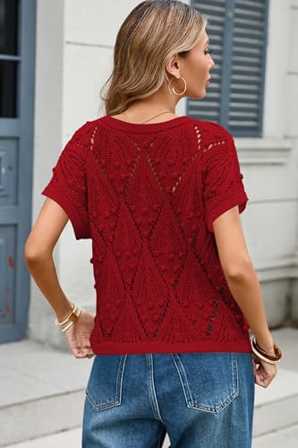 Image of Cakulo Womens Summer Crochet Boho Crop Tops Short Sleeve Lightweight Knit Sweater 2026 Beach Vacation Cruise Resort Wear