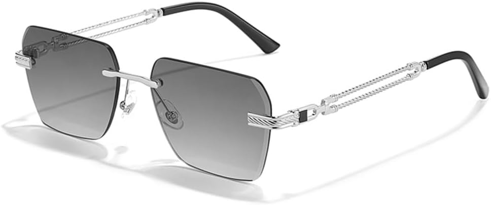 Polarized Rimless Sunglasses Men Metal Frame Women Glasses Gradient UV400 Eyewear