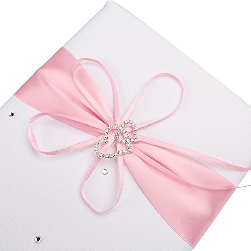 2Pcs Romantic Wedding Double Heart Rhinestone Decor Wedding Guest Book +Pen Set Ceremony Party Favor Sets, Bride Bridegroom Wedding Party Props, Birthday Party Baby Shower Wedding Decoration Supplies