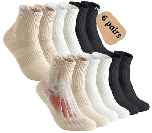 Arch Compression Athletic Socks - 6 Pairs for Women, Moisture Wicking with 95% Cotton, Seamless Toe for Secure Fit