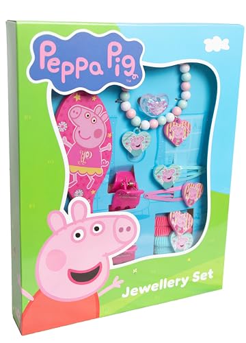 TDL 11pc Peppa Pig Beauty Set Girls Jewellery & Hair Accessories Kit Gift Set Dress Up Hairbrush Bracelets Scrunchies Charms