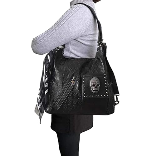 Bolso hombro mujer cuero estampado calavera negro miniatura 7