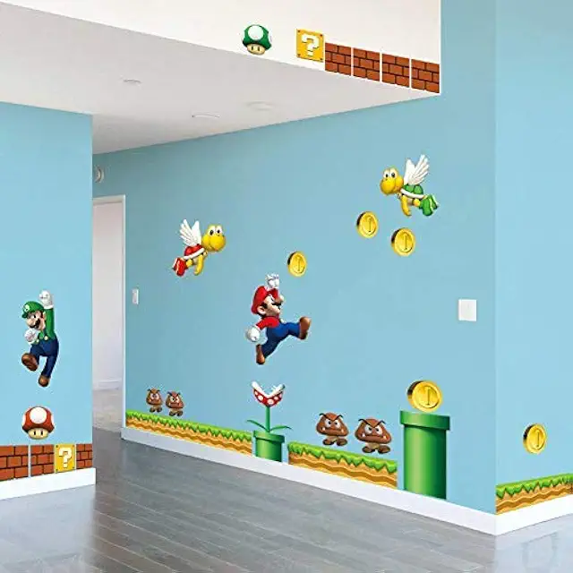 Autocollant Mural Super Mario - Sticker Décoratif pour Chambre d'Enfants en PVC Rouge