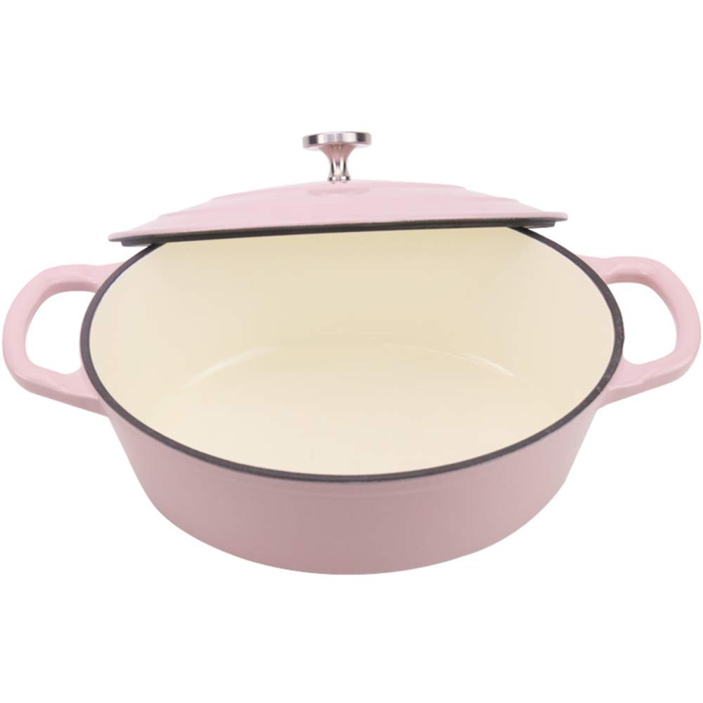 Pentola Piccola, Pentola In Ghisa Con Coperchio, Pentola In Ghisa Smaltata, Forno Olandese Con Coperchio Pentola Ovale In Ghisa Da 28 Cm Casseruola Smaltata Multifunzionale Frittura Antiaderente Rosa