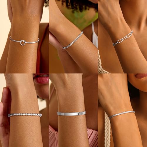 Dainty Gold Bracelets for Women 14K Gold Plated Jewelry Sets Trendy Stackable Beaded Paperclip Rope Snake Cuban Figaro Chain Adjustable Waterproof Bracelets Fashion Hand Chain Jewelry Gifts4