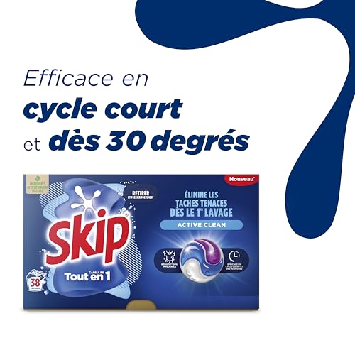 Skip Lessive liquide en capsules Active Clean 3 en 1 114lavages résultat impeccable et fraîcheur longue durée sans emballage plastique lot de 3x38 - vue 5