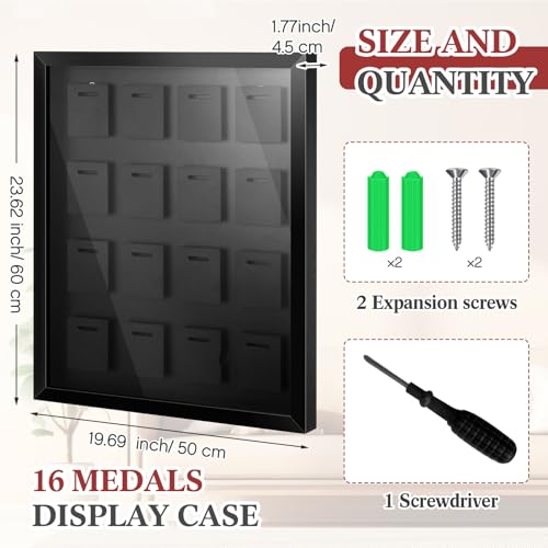 Image of 16 Medals 3D Large Medal Shadow Box Display Case with Glass Cover, Medal Holder Display Frame 98% UV Protection 23.6 x 19.7 Inch for Runners Marathon Triathlon Soccer Gymnastics All Sports