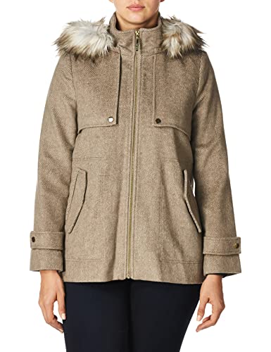 Kensie Womens Hooded With Faux Fur Wool Coats, Taupe, Large Us #TOP30