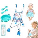 Puppenwagen für Kinder, kleine Puppe mit Kinderwagen – Zubehör für Kinderpuppen für realistische Spiele – realistische 10 Zoll Puppe mit Zubehör für