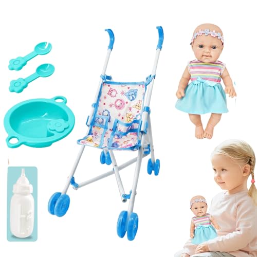 Poussette de jeu avec accessoires d'alimentation pour poupon 10 pouces