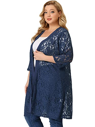 Image of Agnes Orinda Women Plus Size Lace Cardigan 3 /4 Sleeve Cover Up Jacket