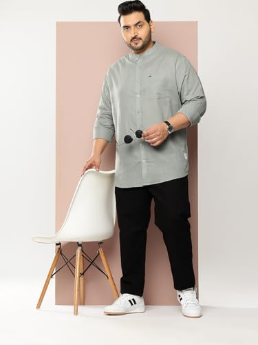 Image of Thomas Scott Men's Solid Cotton Linen Casual Shirt | Full Sleeve | Regular Fit | Mandarin Collar